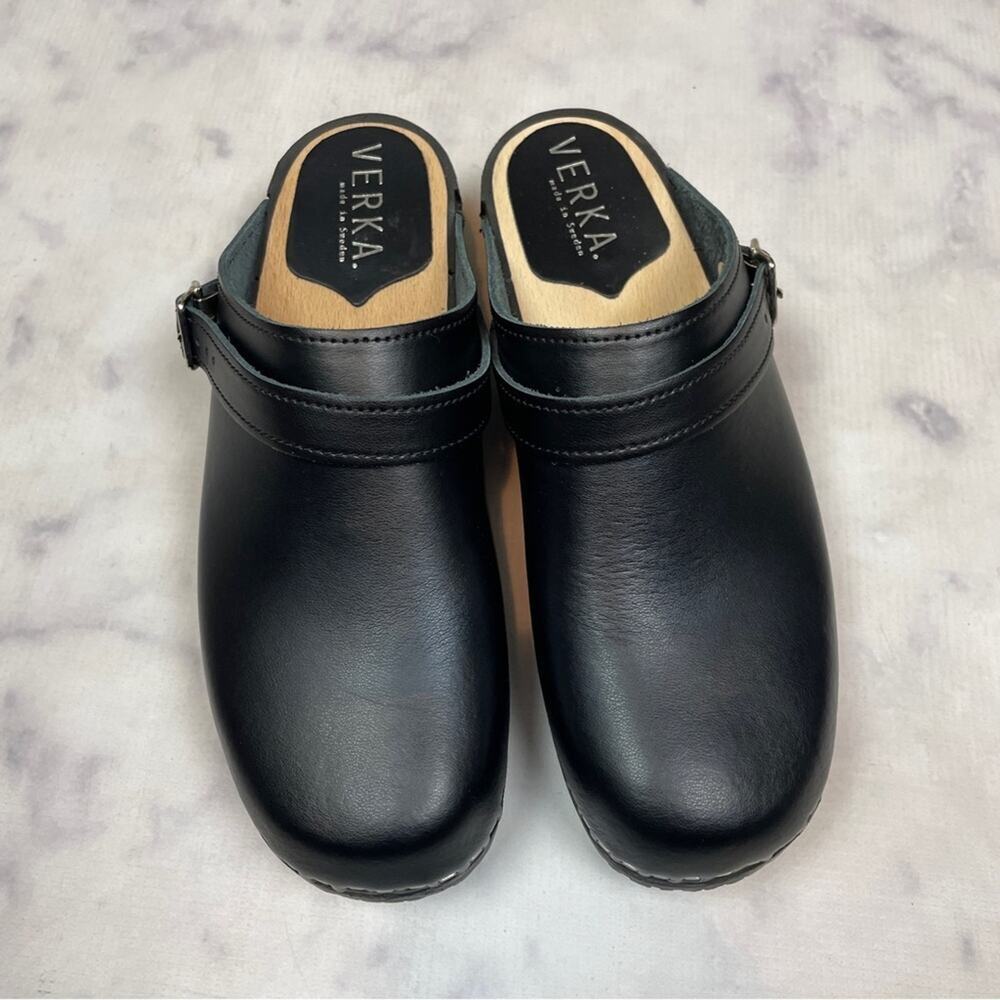 Verka Black Leather Convertible Slingback Clogs Sz 41 - Picture 3 of 11